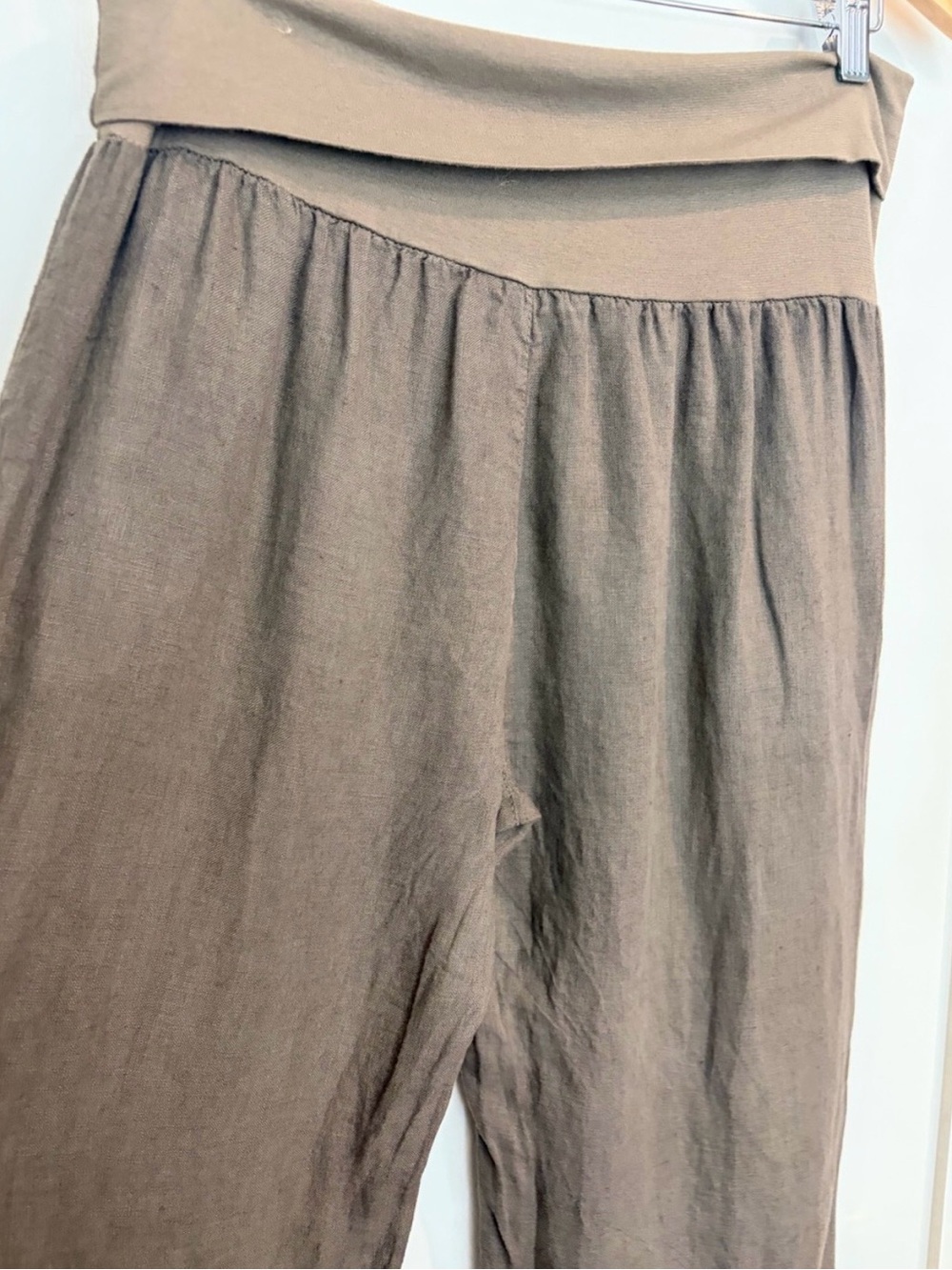 Made in Italy Brown 100 % Linen Wide Leg Pant XL - Picture 4 of 8